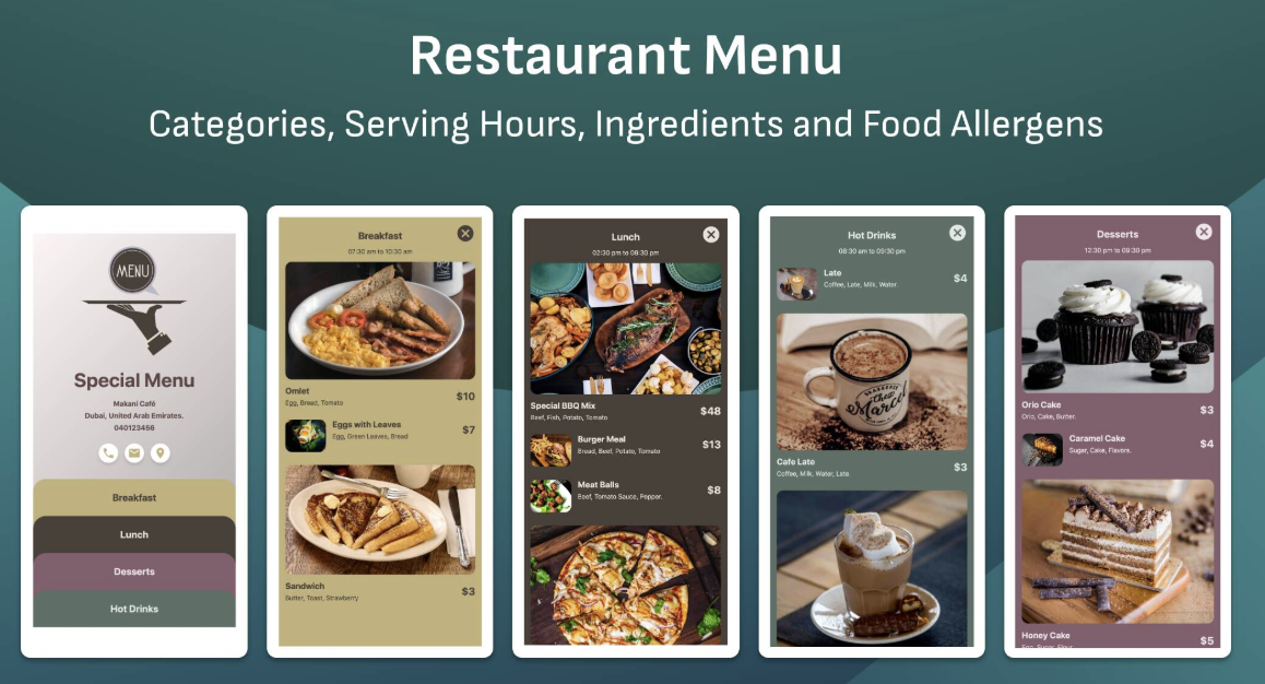 Restaurant menu page examples